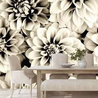 SELF ADHESIVE WALL MURAL DAHLIA FLOWERS IN SEPIA DESIGN - SELF-ADHESIVE WALLPAPERS - WALLPAPERS