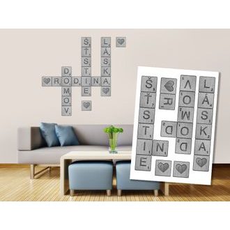 DEKORAČNÉ NÁLEPKY NA STENU ŠEDÉ SCRABBLE - NÁLEPKY