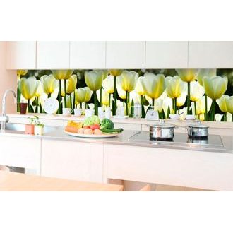 SELF ADHESIVE PHOTO WALLPAPER FOR KITCHEN WHITE TULIPS - WALLPAPERS