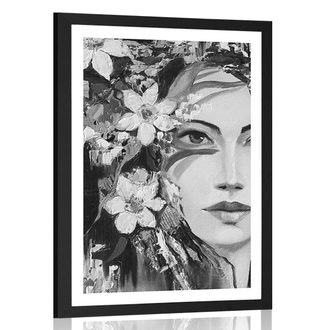 POSTER WITH MOUNT ORIGINAL PAINTING OF A WOMAN IN BLACK AND WHITE - BLACK AND WHITE - POSTERS