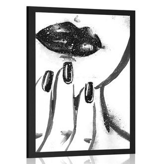 POSTER WATERCOLOR PORTRAIT OF A WOMAN IN BLACK AND WHITE - BLACK AND WHITE - POSTERS