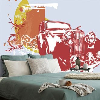 SELF ADHESIVE WALLPAPER RETRO CAR WITH AN ABSTRACTION - SELF-ADHESIVE WALLPAPERS - WALLPAPERS
