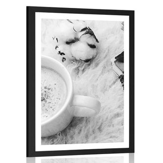 POSTER WITH MOUNT MORNING COFFEE IN BLACK AND WHITE - BLACK AND WHITE - POSTERS