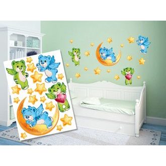 DECORATIVE WALL STICKERS GREEN & BLUE TEDDY BEARS - FOR CHILDREN - STICKERS