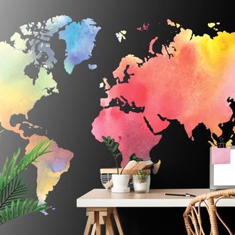 SELF ADHESIVE WALLPAPER MAP IN WATERCOLOR ON A BLACK BACKGROUND - SELF-ADHESIVE WALLPAPERS - WALLPAPERS