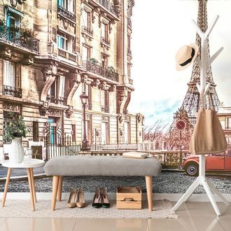 SELF ADHESIVE WALLPAPER VIEW OF THE EIFFEL TOWER FROM A STREET OF PARIS - SELF-ADHESIVE WALLPAPERS - WALLPAPERS