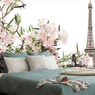 SELF ADHESIVE WALL MURAL EIFFEL TOWER AND PINK FLOWERS - SELF-ADHESIVE WALLPAPERS - WALLPAPERS