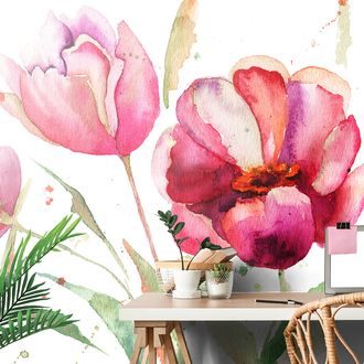 WALLPAPER TULIPS IN AN INTERESTING DESIGN - WALLPAPERS WITH IMITATION OF PAINTINGS - WALLPAPERS