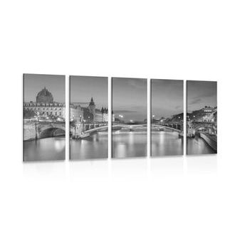 5-PIECE CANVAS PRINT DAZZLING PANORAMA OF PARIS IN BLACK AND WHITE - PICTURES OF CITIES - PICTURES