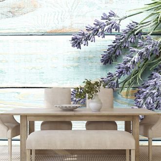 SELF ADHESIVE WALL MURAL LAVENDER ON A WOODEN BACKGROUND - SELF-ADHESIVE WALLPAPERS - WALLPAPERS