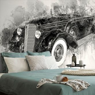 WALLPAPER BLACK AND WHITE RETRO CAR - BLACK AND WHITE WALLPAPERS - WALLPAPERS