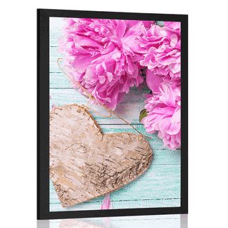POSTER PEONIES AND BIRCH HEARTS - LOVE - POSTERS