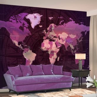 SAMOLEPÍCÍ TAPETA FIALOVÁ MAPA SVĚTA - PURPLE WORLD MAP - TAPETY