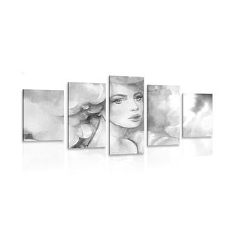 5-PIECE CANVAS PRINT WOMAN'S CHARM IN BLACK AND WHITE - BLACK AND WHITE PICTURES - PICTURES