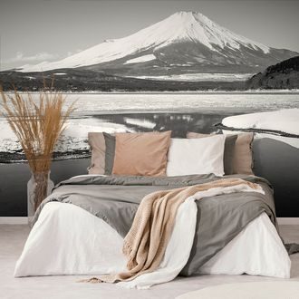 WALL MURAL JAPANESE MOUNT FUJI IN BLACK AND WHITE - BLACK AND WHITE WALLPAPERS - WALLPAPERS