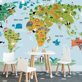 SELF ADHESIVE WALLPAPER CHILDREN'S MAP OF THE WORLD WITH ANIMALS - SELF-ADHESIVE WALLPAPERS - WALLPAPERS