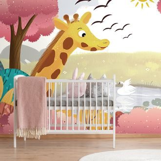 WALLPAPER GIRAFFES BY THE POND - CHILDRENS WALLPAPERS - WALLPAPERS