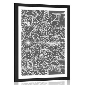 POSTER WITH MOUNT MANDALA TEXTURE IN BLACK AND WHITE - BLACK AND WHITE - POSTERS