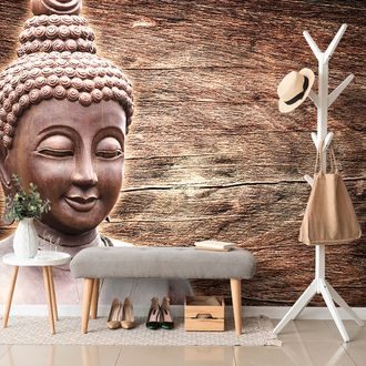 WALLPAPER BUDDHA STATUE ON A WOODEN BACKGROUND - WALLPAPERS FENG SHUI - WALLPAPERS