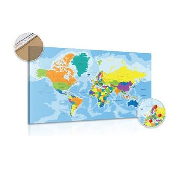 DECORATIVE PINBOARD COLORED MAP OF THE WORLD - PICTURES ON CORK - PICTURES