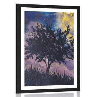POSTER WITH MOUNT SHINING MOON IN THE NIGHT SKY - UNIVERSE AND STARS - POSTERS
