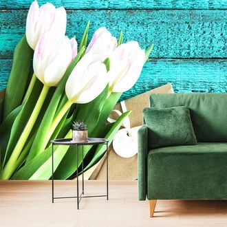 WALL MURAL BOUQUET OF TULIPS WITH A MESSAGE - WALLPAPERS FLOWERS - WALLPAPERS