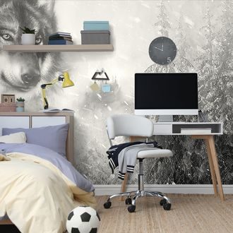 SELF ADHESIVE WALLPAPER BLACK AND WHITE WOLF IN A SNOWY LANDSCAPE - SELF-ADHESIVE WALLPAPERS - WALLPAPERS