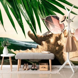 WALL MURAL SUNGLASSES ON A SEASHELL - WALLPAPERS NATURE - WALLPAPERS