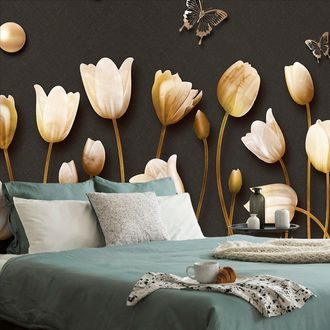 SELF ADHESIVE WALLPAPER TULIPS WITH A GOLD THEME - SELF-ADHESIVE WALLPAPERS - WALLPAPERS