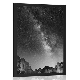 POSTER STARRY SKY ABOVE THE ROCKS IN BLACK AND WHITE - BLACK AND WHITE - POSTERS