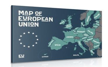 OBRAZ NÁUČNÁ MAPA S NÁZVAMI KRAJÍN EURÓPSKEJ ÚNIE - OBRAZY MAPY - OBRAZY