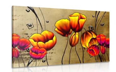 CANVAS PRINT RED POPPIES IN AN ETHNO TOUCH - ABSTRACT PICTURES - PICTURES