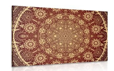 CANVAS PRINT DECORATIVE MANDALA WITH LACE IN BURGUNDY COLOR - PICTURES FENG SHUI - PICTURES