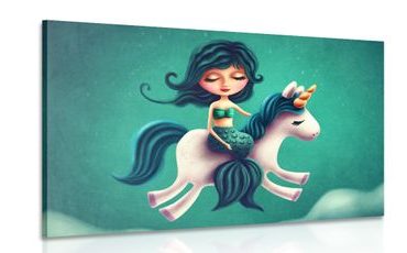 CANVAS PRINT LITTLE MERMAID WITH A UNICORN - CHILDRENS PICTURES - PICTURES