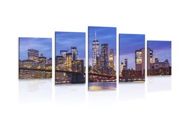 5-PIECE CANVAS PRINT BROOKLYN BRIDGE - PICTURES OF CITIES - PICTURES