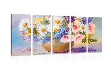 5-PIECE CANVAS PRINT OIL PAINTING OF SUMMER FLOWERS - PICTURES FLOWERS - PICTURES