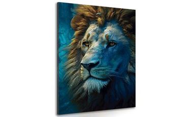 CANVAS PRINT BLUE-GOLD LION - PICTURES LORDS OF THE ANIMAL KINGDOM - PICTURES