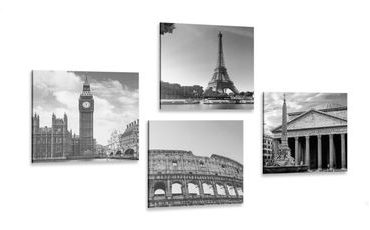 CANVAS PRINT SET FOR TRAVEL ENTHUSIASTS IN BLACK AND WHITE - SET OF PICTURES - PICTURES