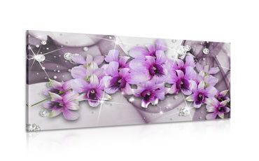 CANVAS PRINT PURPLE FLOWERS ON AN ABSTRACT BACKGROUND - PICTURES FLOWERS - PICTURES