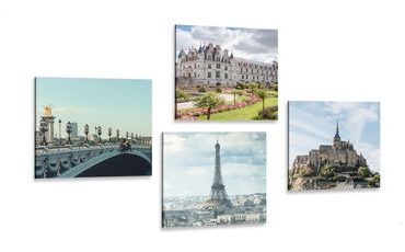 CANVAS PRINT SET CHARMING FRANCE - SET OF PICTURES - PICTURES