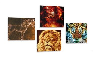 CANVAS PRINT SET MYSTERIOUS ANIMAL ABSTRACTION - SET OF PICTURES - PICTURES