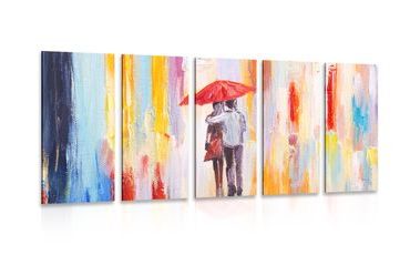 5-PIECE CANVAS PRINT WALK IN THE RAIN - PICTURES LOVE - PICTURES