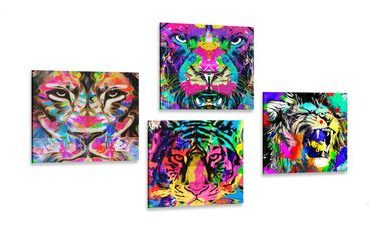 CANVAS PRINT SET ANIMALS IN POP ART STYLE - SET OF PICTURES - PICTURES