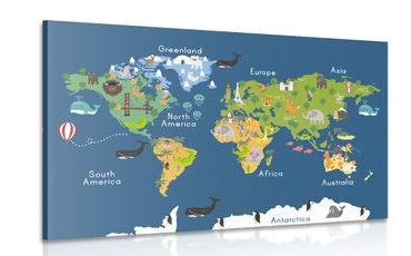 CANVAS PRINT WORLD MAP FOR CHILDREN - CHILDRENS PICTURES - PICTURES