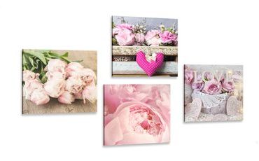 CANVAS PRINT SET FLOWERS IN VINTAGE STYLE - SET OF PICTURES - PICTURES