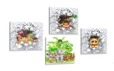 CANVAS PRINT SET JUNGLE FULL OF ANIMALS - SET OF PICTURES - PICTURES