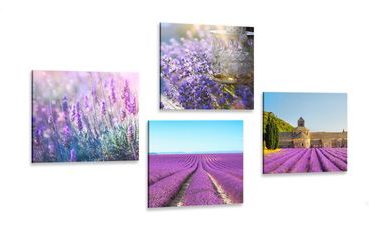 CANVAS PRINT SET BEAUTIFUL LAVENDER FIELDS - SET OF PICTURES - PICTURES
