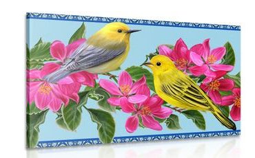 CANVAS PRINT BIRDS AND FLOWERS IN A VINTAGE DESIGN - STILL LIFE PICTURES - PICTURES