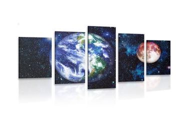 5-PIECE CANVAS PRINT PLANET EARTH AND A RED MOON - PICTURES OF SPACE AND STARS - PICTURES