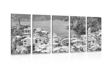 5-PIECE CANVAS PRINT BLACK AND WHITE COAST OF ITALY - BLACK AND WHITE PICTURES - PICTURES